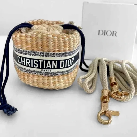 Dior Beige and Navy Mini straw Bag - Picture 2 of 8